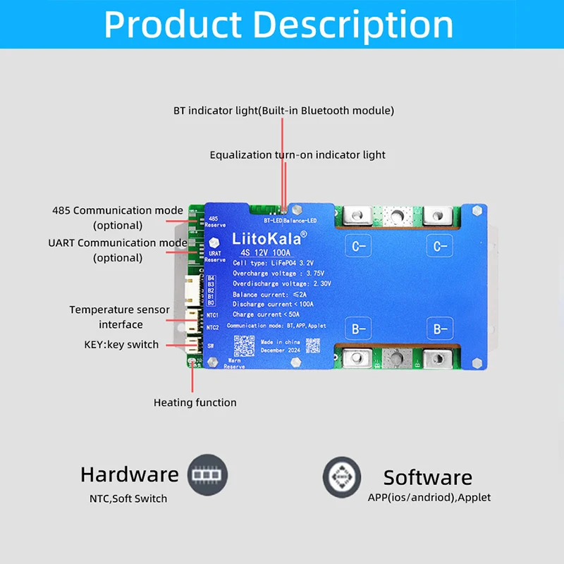 LiitoKala 4S 12V 100A 200A Bluetooth Smart BMS Lifepo4 APP لحماية البطارية Lifepo4 والمراقبة 4S 150A/200A/300A #6