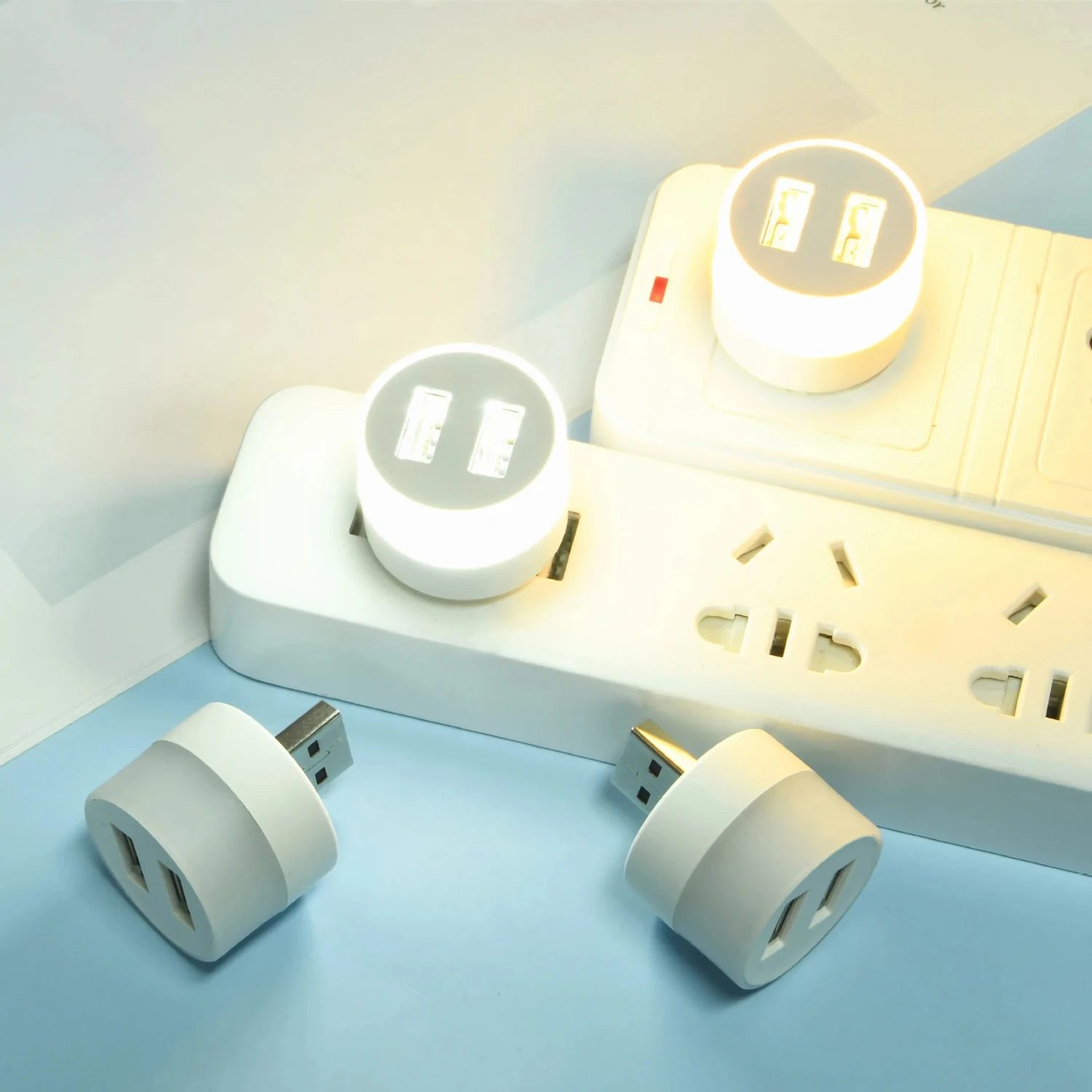 

Мини-круглый USB-ночник, USB-адаптер-сплиттер-концентратор, светодиодные фонари, энергосберегающая лампа для чтения с защитой глаз, спальня