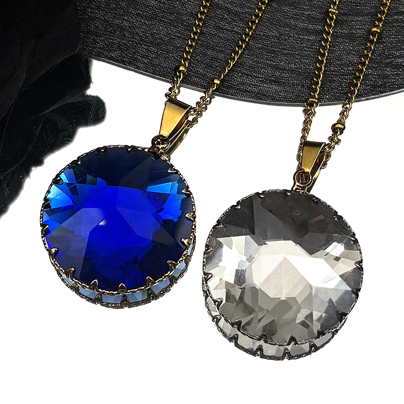 Простое круглое синее стеклянное ожерелье с подвеской для женщин и девочек, колье-цепочка из нержавеющей стали золотого цвета, вечерние ювелирные изделия, подарок