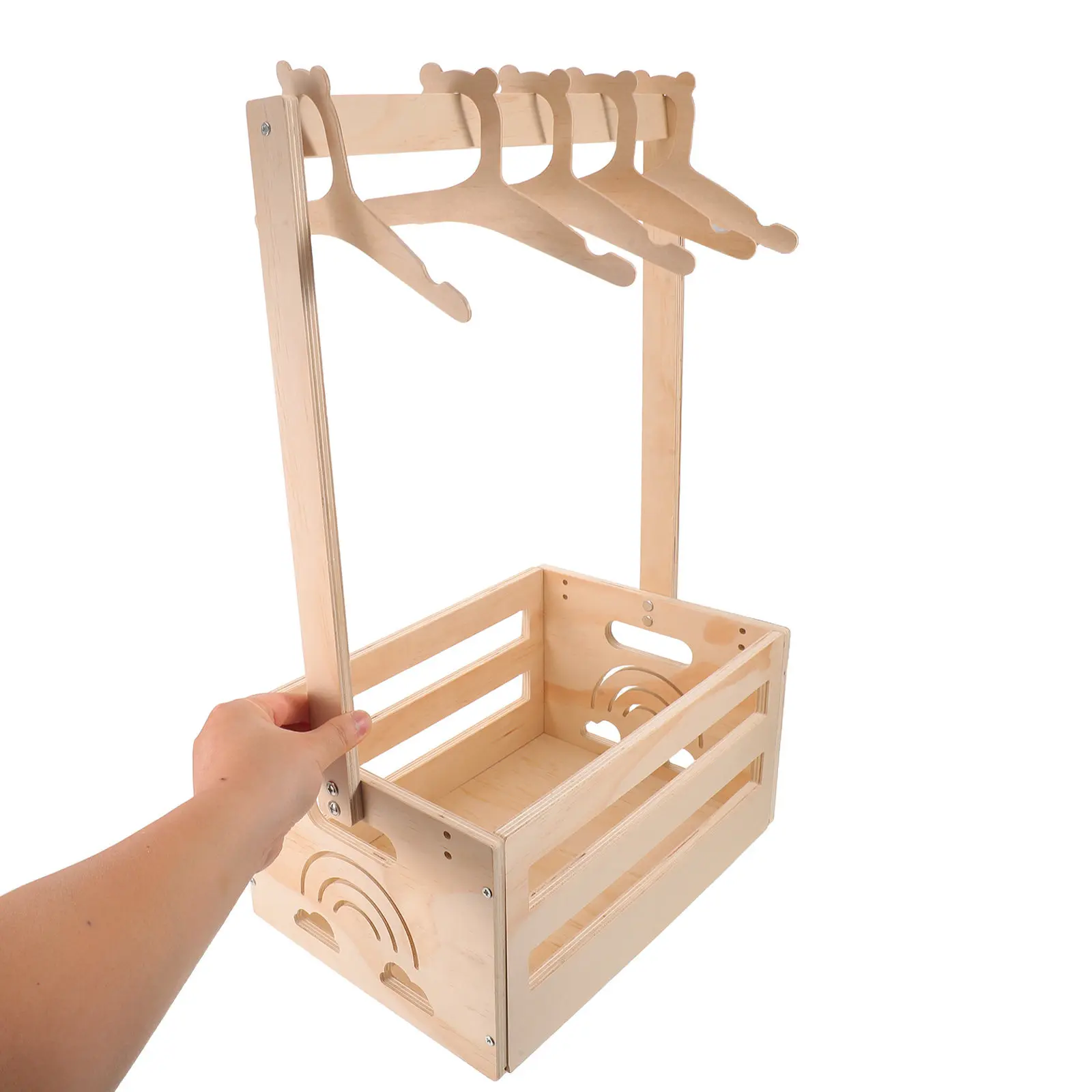 1Set Baby Storage Basket Wooden Nursery Crate Natural Material Closet Organizer for Newborn Clothes Diapers Shower