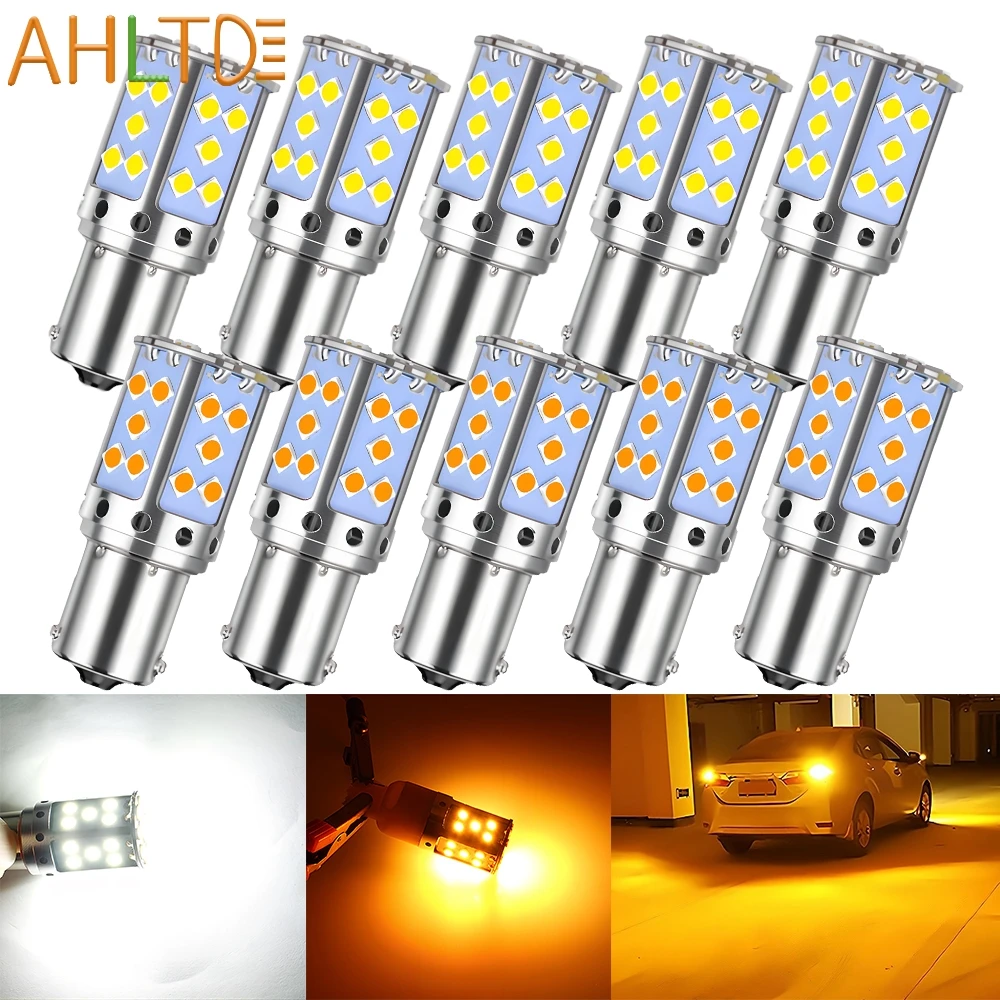 10PCS 1156 BA15S BAU15S T20 35SMD Car Turn Signal Light Amber White LED Bulbs Canbus Free Leds Auto Lamping License Plate Lights