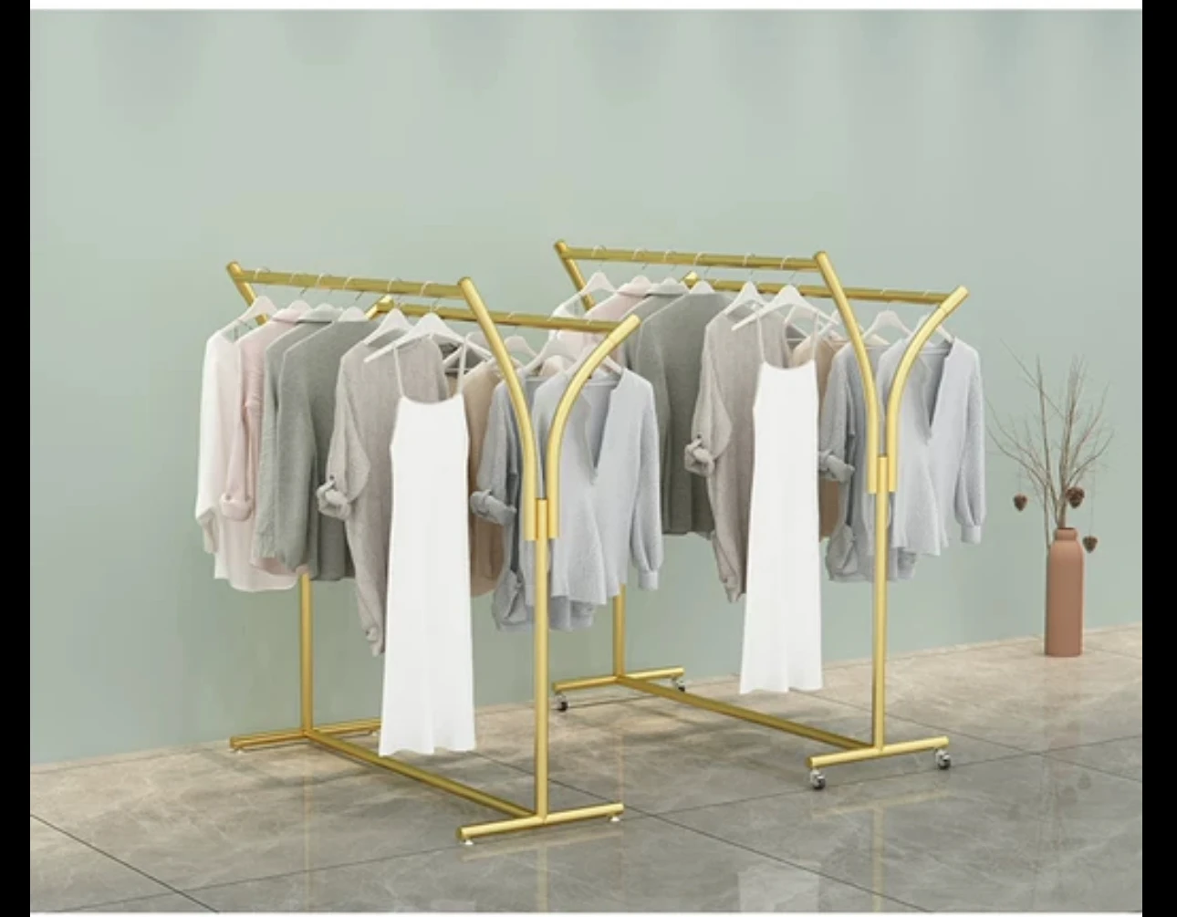 Clothing store double-pole island rack women's double-row display rack children's clothing hanging clothes landing specia