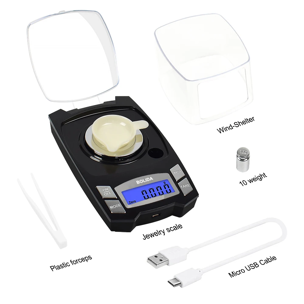 NEWACALOX 0.001g Digital LCD Jewelry Scales USB Charging Electronic High Precision Scale 100g/50g for Medicine/Food/Powder