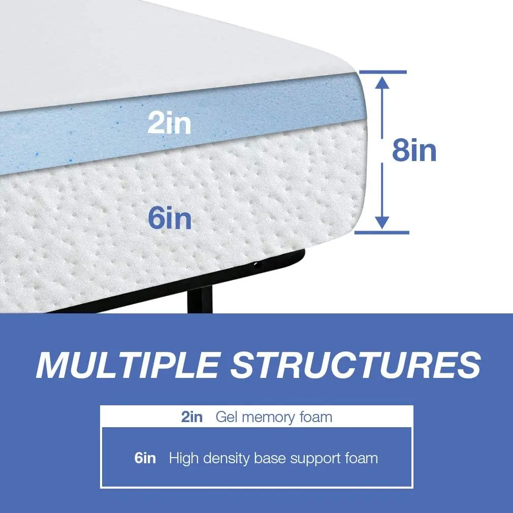 6/8/10/12 inch Gel Memory Foam Mattress for Cool Sleep & Pressure Relief, Medium Firm Mattresses CertiPUR-US Certified