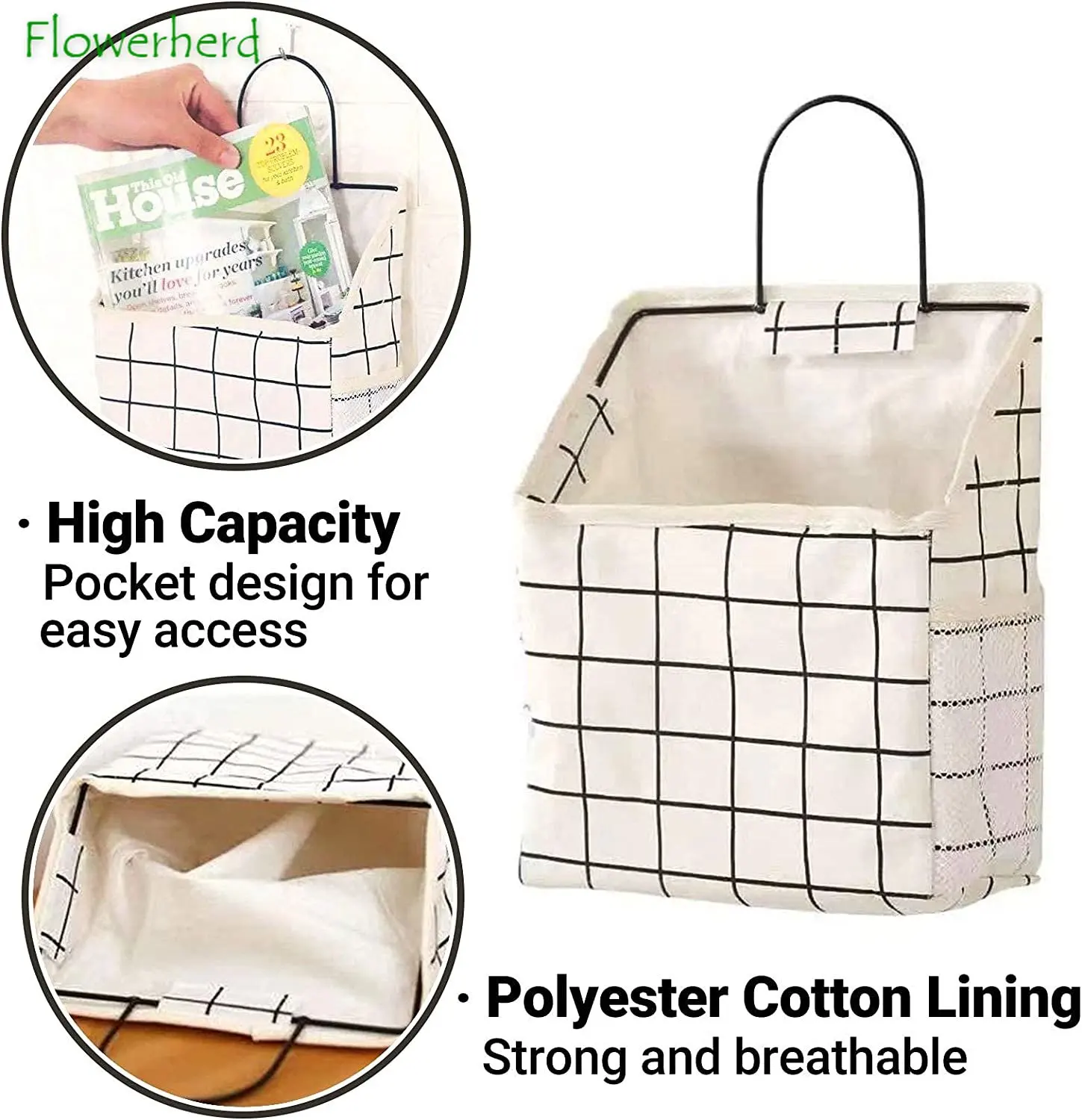 Fabric Wall Hanging Storage Caddy Bag Over The Door Pouch Organizer for Bedroom Bathroom Kitchen