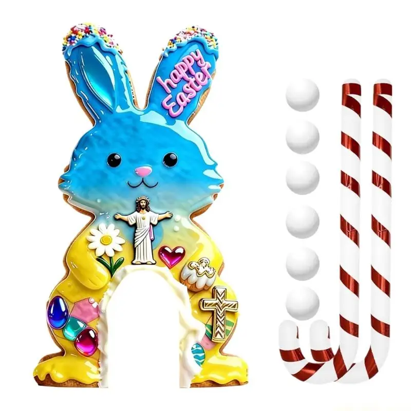 QX2E （1 Set）Easter Golf Game Set, Portable Golf Toy with Candy Cane Club, Golfs Course Set, Funny Easter Party Game for