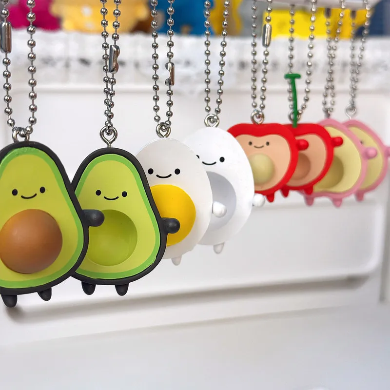 

Cute Avocado Cherry Charm Beans Eyes Two-Piece Food Keychain Mini Bag Pendant Blind Box Portable Decorative Accessory For Girls