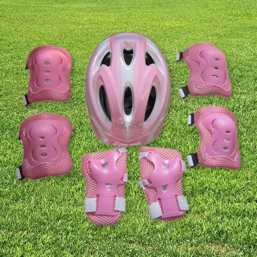 Rodillera de seguridad resistente al desgaste para niños, accesorio de absorción de sudor, casco de ciclismo, almohadilla de codo, equipo de protección para montar, 7 piezas por juego