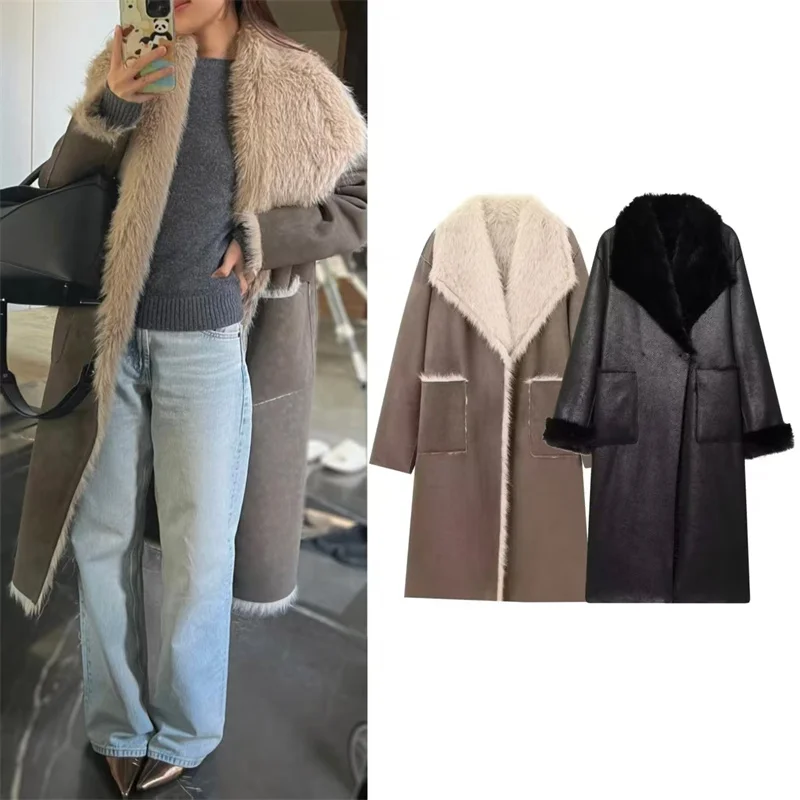 Guobioziy 2026 Women's Fall/Winter New Coat Solid Color Long-Sleeve Faux Fur Long Coat Warm Stylish Unique and Chic