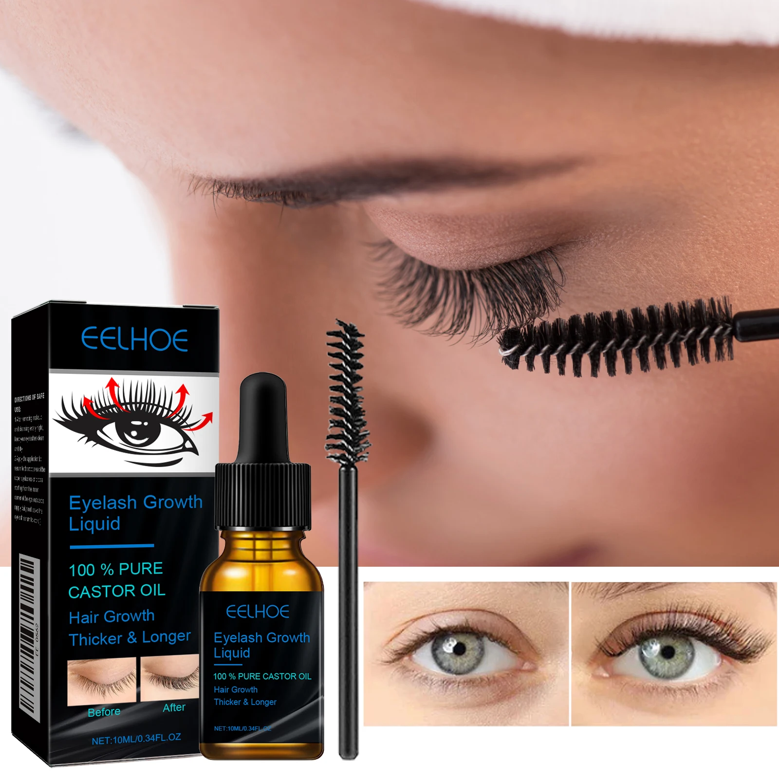 EELHOE Castor Oil Eyelash Growth Serum for Men Women Thicker Eyelashes Nourishing Hair Follicles Natural Strengthen Lash Growth