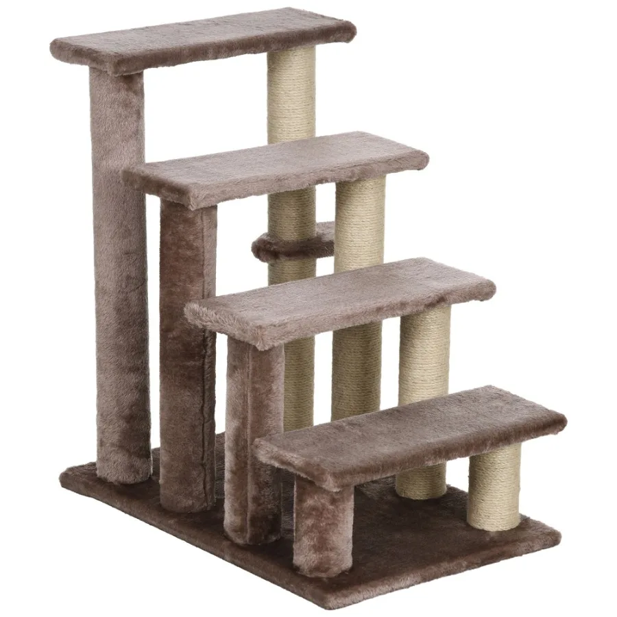 

PawHut 4 Levels Cat Steps with Scratching Posts for High Bed Sofa Brown