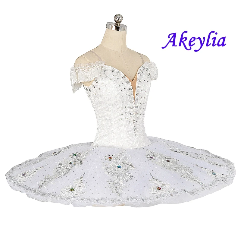 Not elastic white silver professional ballet tutu competition classical tutu pancake ballet dress performance 11 layers JN0484