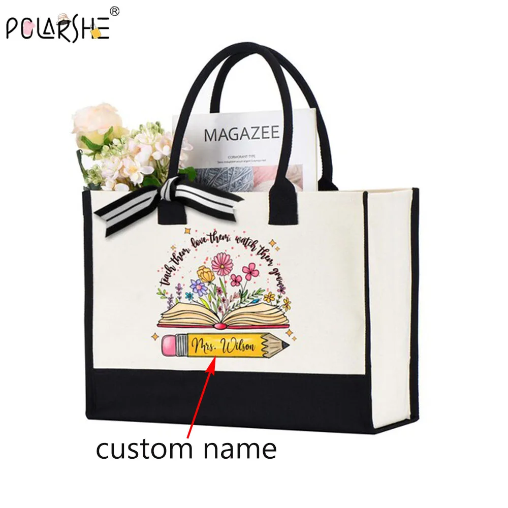 

Персонализированная большая сумка для учителя Polarshe, холщовая сумка с индивидуальным именем, подарки для учителя, подарок для учителя, цветок учителя