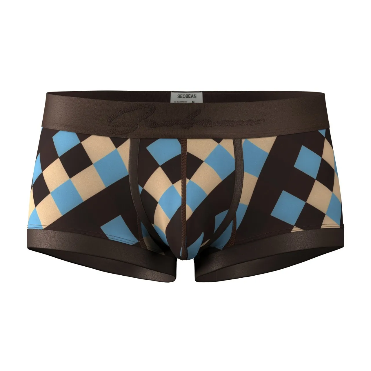 Men Flat‑Angle Underpants SEOBEAN Rhombus Print Polyester Quick Dry Fashion Daily Boxer Briefs