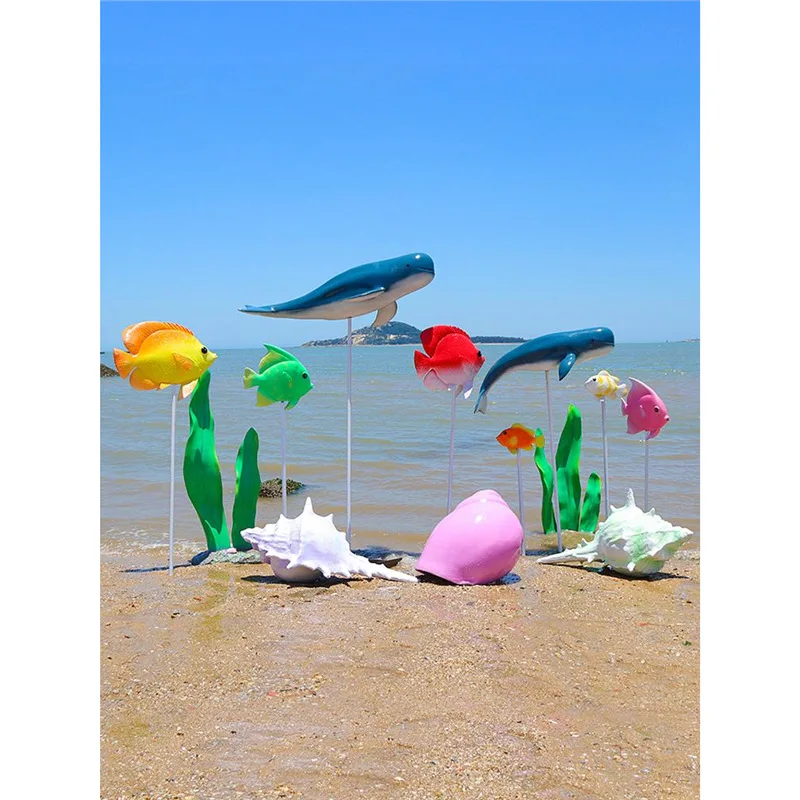 في الهواء الطلق حورية البحر محارة المرجان النحت الألياف الزجاجية حوض السمك الشاطئ