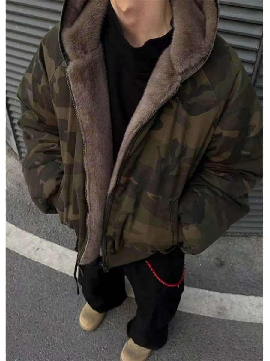 

2025 American Retro Vintage Autumn and Winter Thickened Warm Camouflage Jacket for Men and Women Personalized Casual Loose Coats