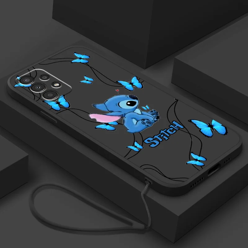 Cute Disney Stitch Animation For Samsung A02S A03S A13 A14 A23 A24 A33 A34 A53 A54 A73 4G 5G Liquid Rope Silicone Phone Case