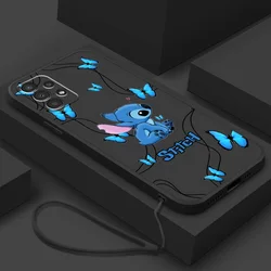 Cute Disney Stitch Animation per Samsung A02S A03S A13 A14 A23 A24 A33 A34 A53 A54 A73 4G 5G custodia per telefono in Silicone con corda liquida