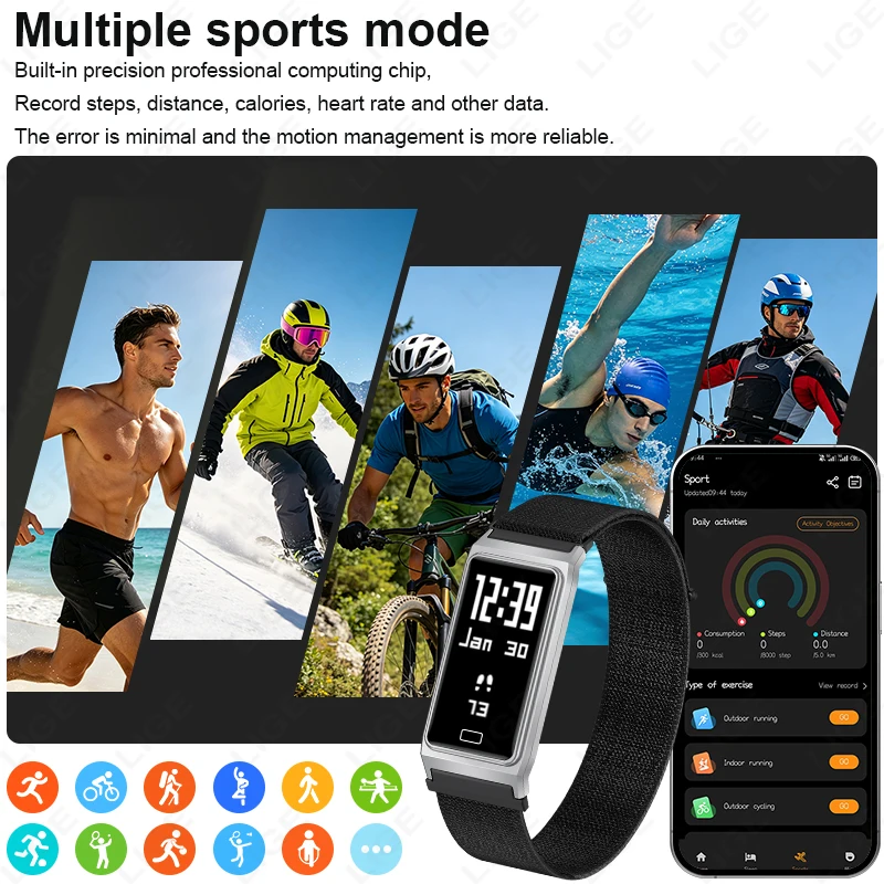 LIGE Sports Step Count Smart Bracelet 2026 New Men Women Health Monitoring Fitness SmartWatch Heart Rate SpO2 Sleep Smart Band