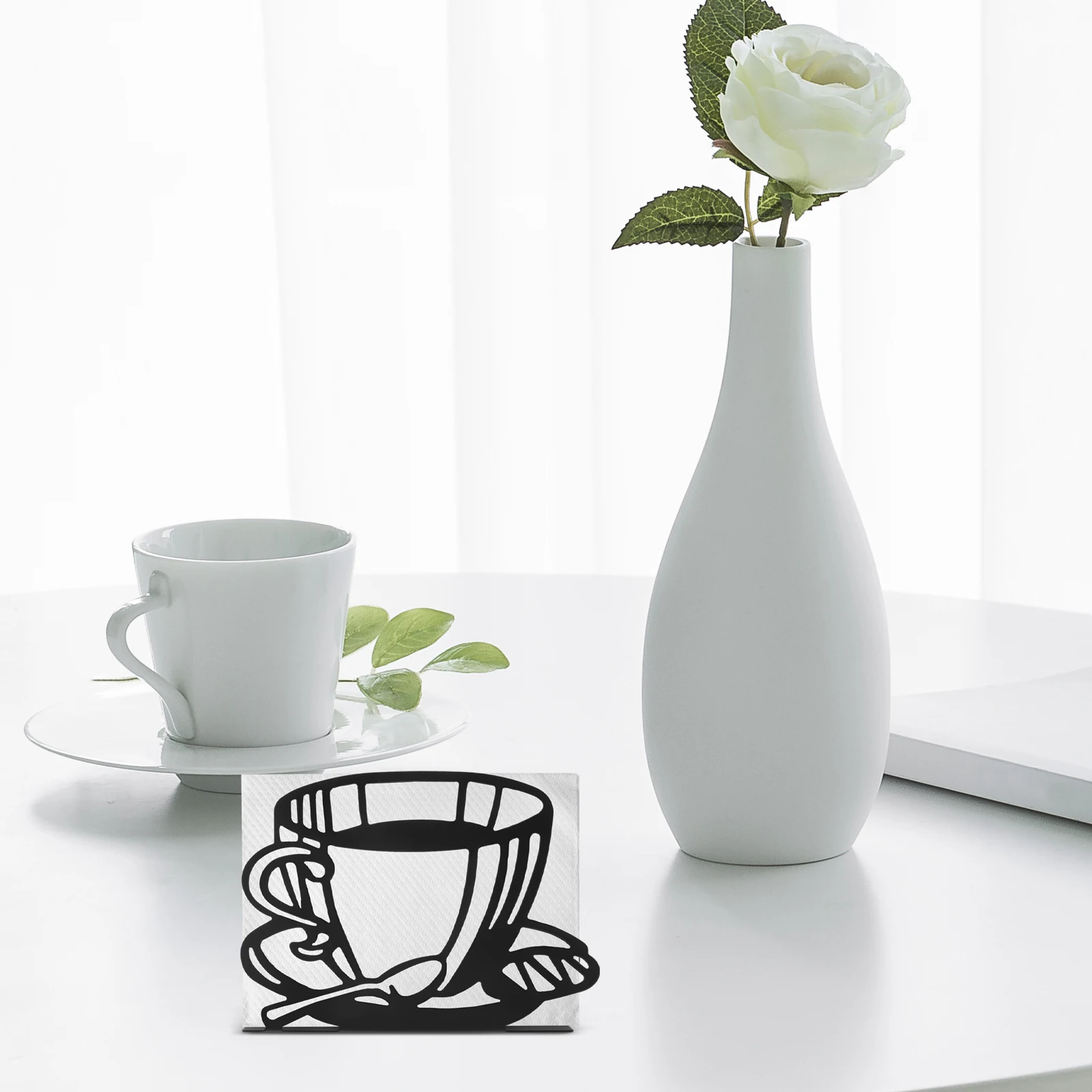 

Napkin Rack Coffee Cup Shaped Tabletop Napkin Holder Metal Tissue Stand Decorative Organizer for Hotel Dining Room Home Use