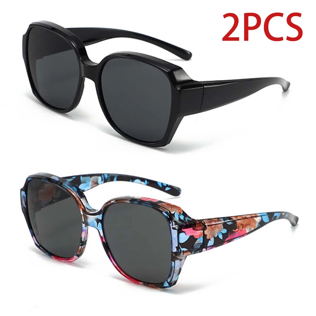 Trendige Überbrille für Herren und Damen, Vintage, blendfrei, UV400-Schutz, quadratische Brille zum Fahren, 2 Stück
