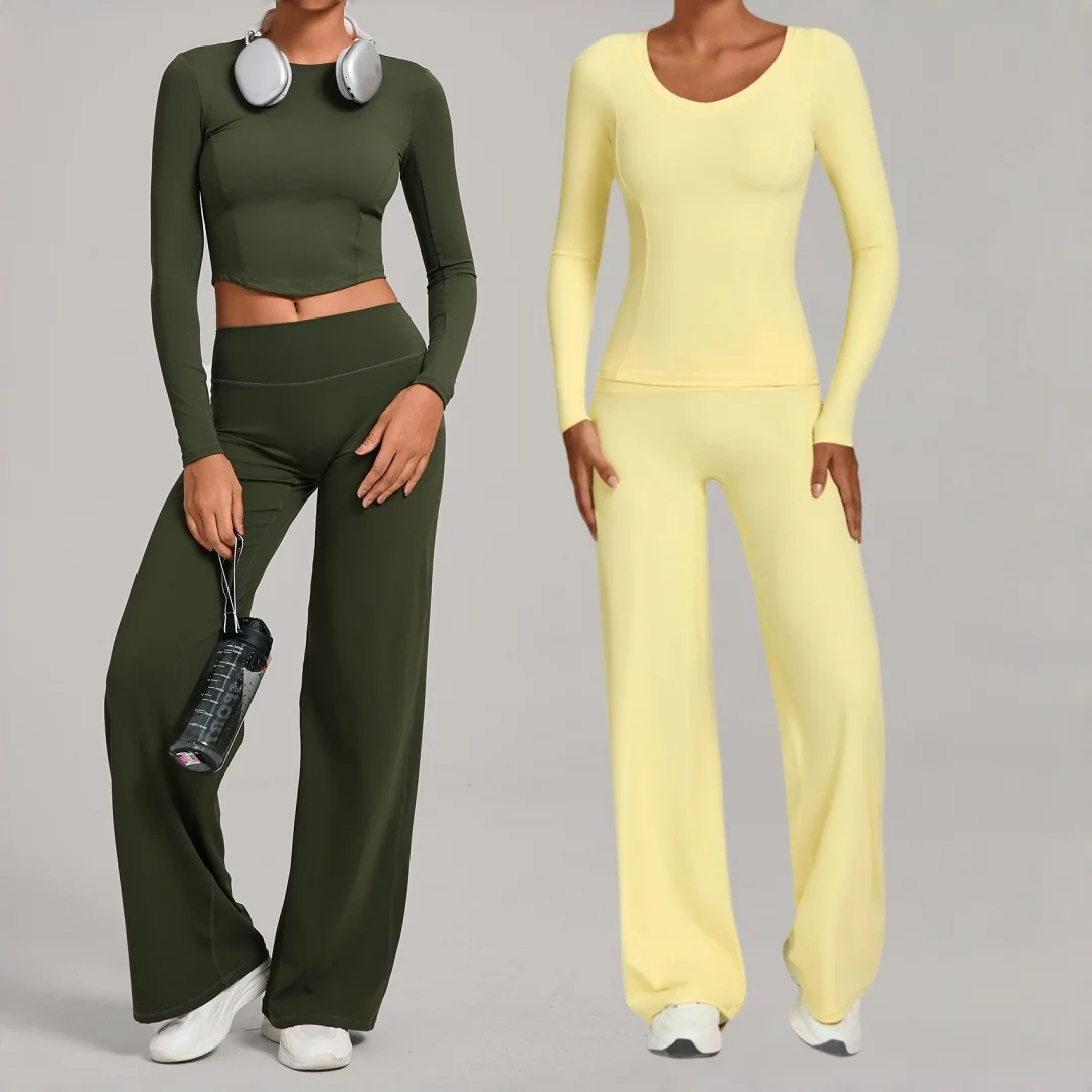 

Women's Tight Long Sleeve Yoga 2pc Set High Waist Hip Lift Fitness Suit Running Long Sleeve Pants Sports Set Gym Yoga Sportswear