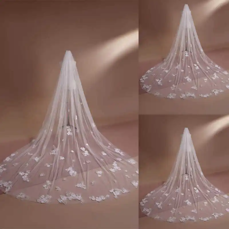 

Customized 3D Appliques Wedding Veils Long Cathedral Length Veils One Layer Bridal Veils Marriage Accessories