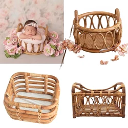 Newborn Photography Props Retro Rattan Basket Chair Infant Photo Recien Baby Girl Boy Posing Bed Background Photography Accessor