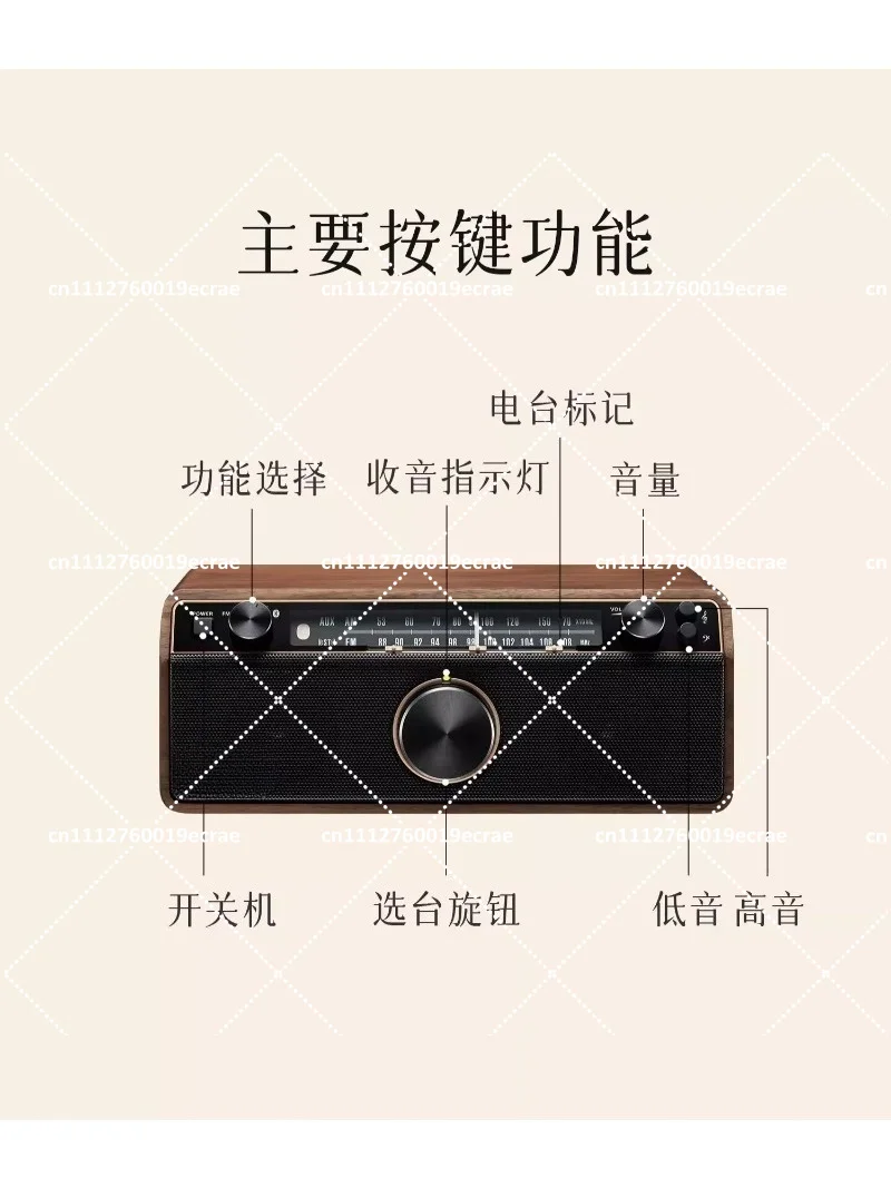 Retro Bluetooth Speaker with FM/AM Radio, Stereo Audio, AUX Input, Subwoofer, Portable Vintage Design
