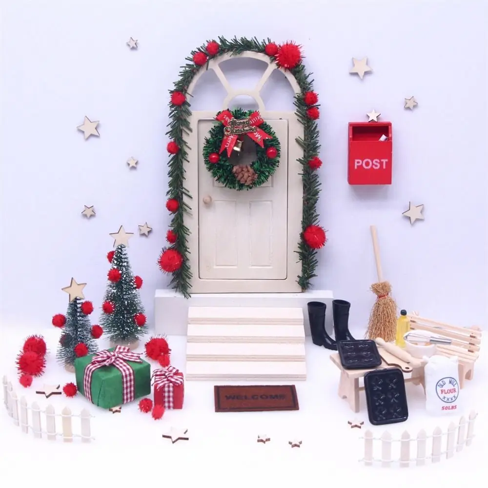 String Hat DollHouse Elf Kit Wreath Miniature Scene Fairy Toy House Mini Tree Scene Model Miniature Elf Door Gift Boxes