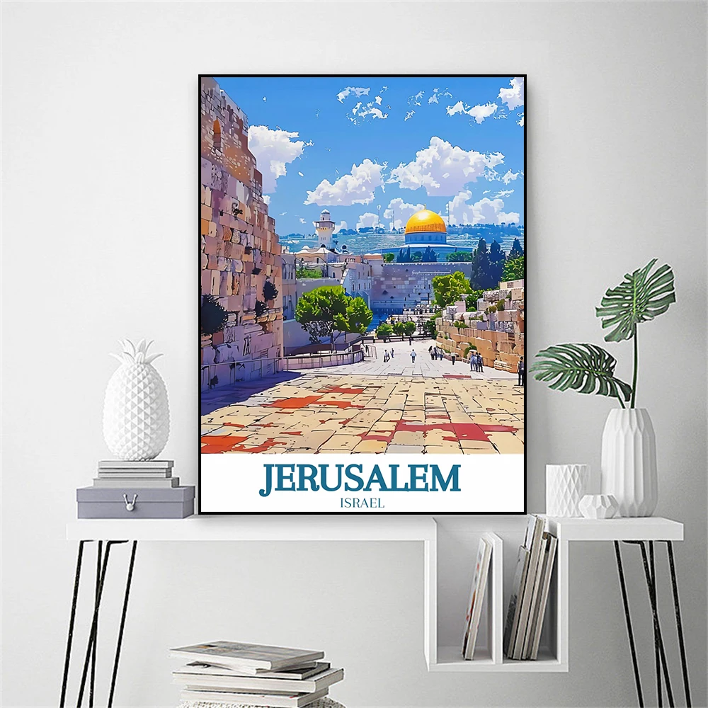 Póster de Jerusalén, arte de pared de viaje de Israel, cartel de península de Bruce, impresión de ciudad de Arecibo, lienzo de viaje del Canal Panamá, pintura para decoración del hogar