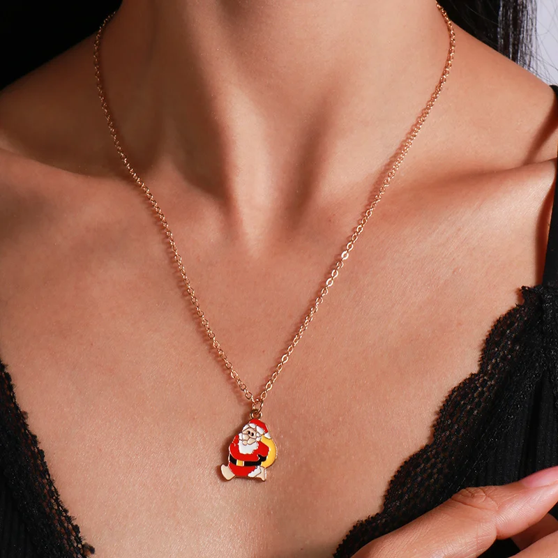 Mode Weihnachten Halsketten Emaille Santa Claus Baum Glocken Anhänger Halskette für Frauen Mädchen Weihnachten Party Urlaub Schmuck Geschenke – Detail 21