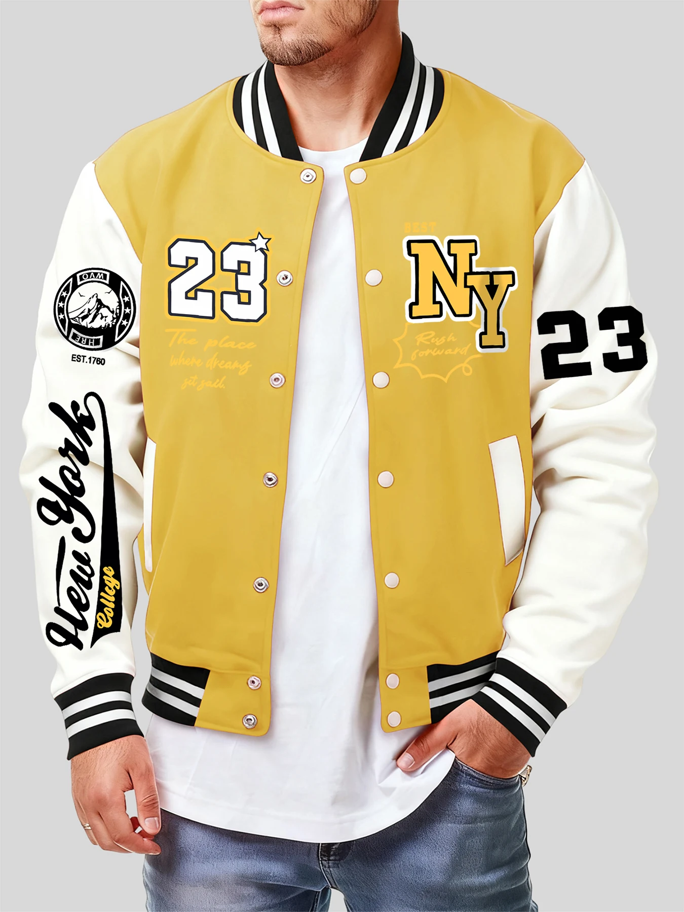 

Бейсбольный трикотаж с принтом New York Art Letter 23, мужские индивидуальные куртки, модная повседневная одежда, свободное флисовое пальто, осенняя куртка