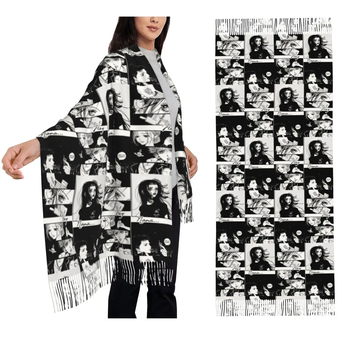 Nana The Black Stones Osaki Anime Scarf Tassel Scarves Women Soft Warm Shawls and Wraps Large Fall Winter Shawl Wrap