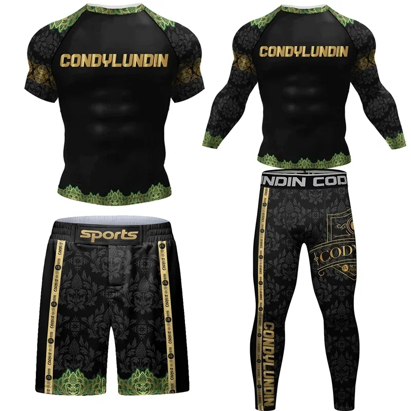 

New Rashguard 3D Printed MMA Compression T-Shirt+Shorts 4PCS/Set Mma Bjj Boxing Custom Polyester Sublimation Rash Guard Clothing