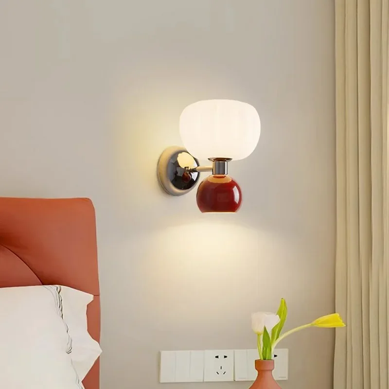 Modern Design LED Wall Lamp Cream Style Pumpkin Lamp for Bedroom and Study Living Room Hallway Dining Room