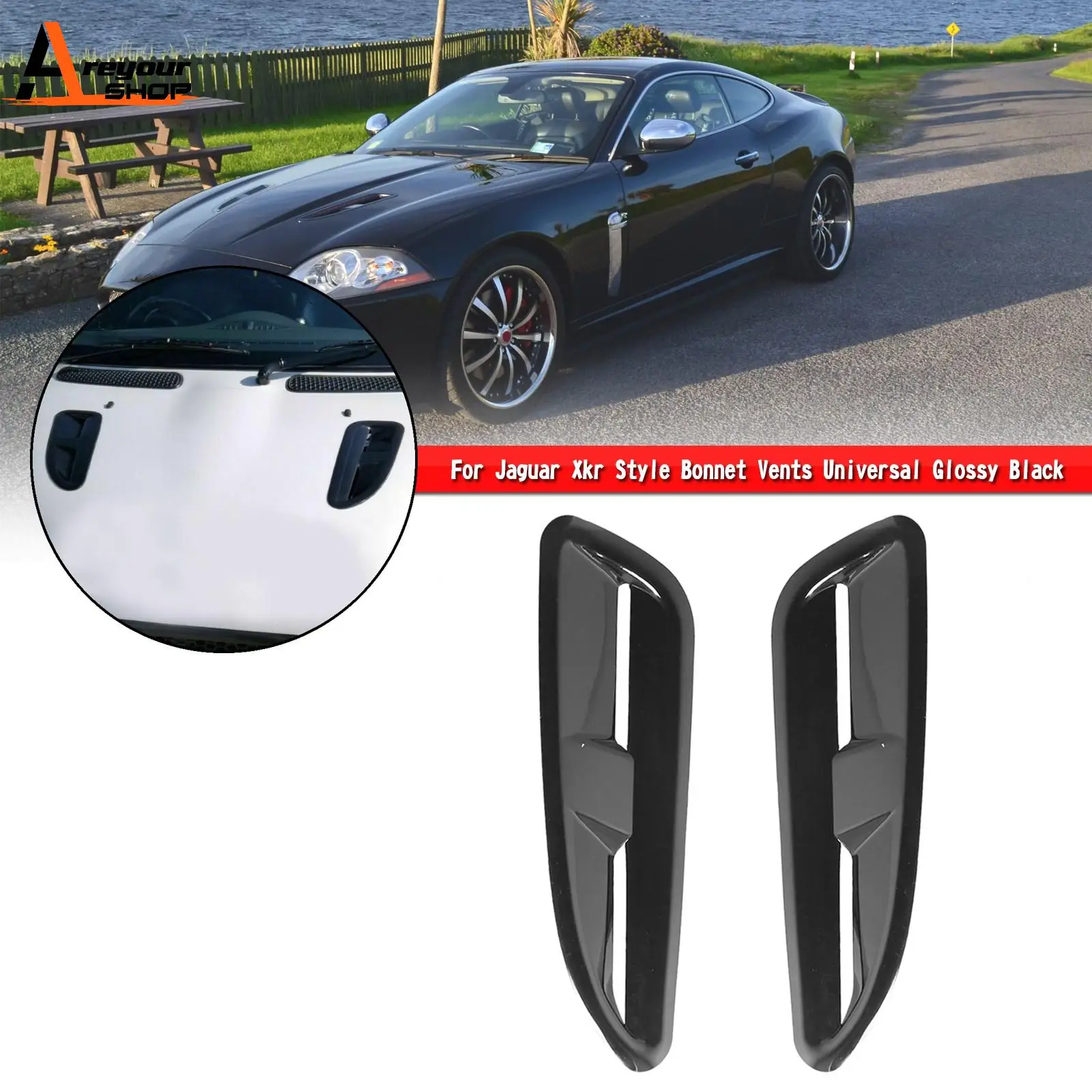 Areyourshop ABS Plastic Bonnet Vents Gloss Black Finish For Jaguar Xkr Style Rs Vxr For Ford For Bmw Car Auto Parts