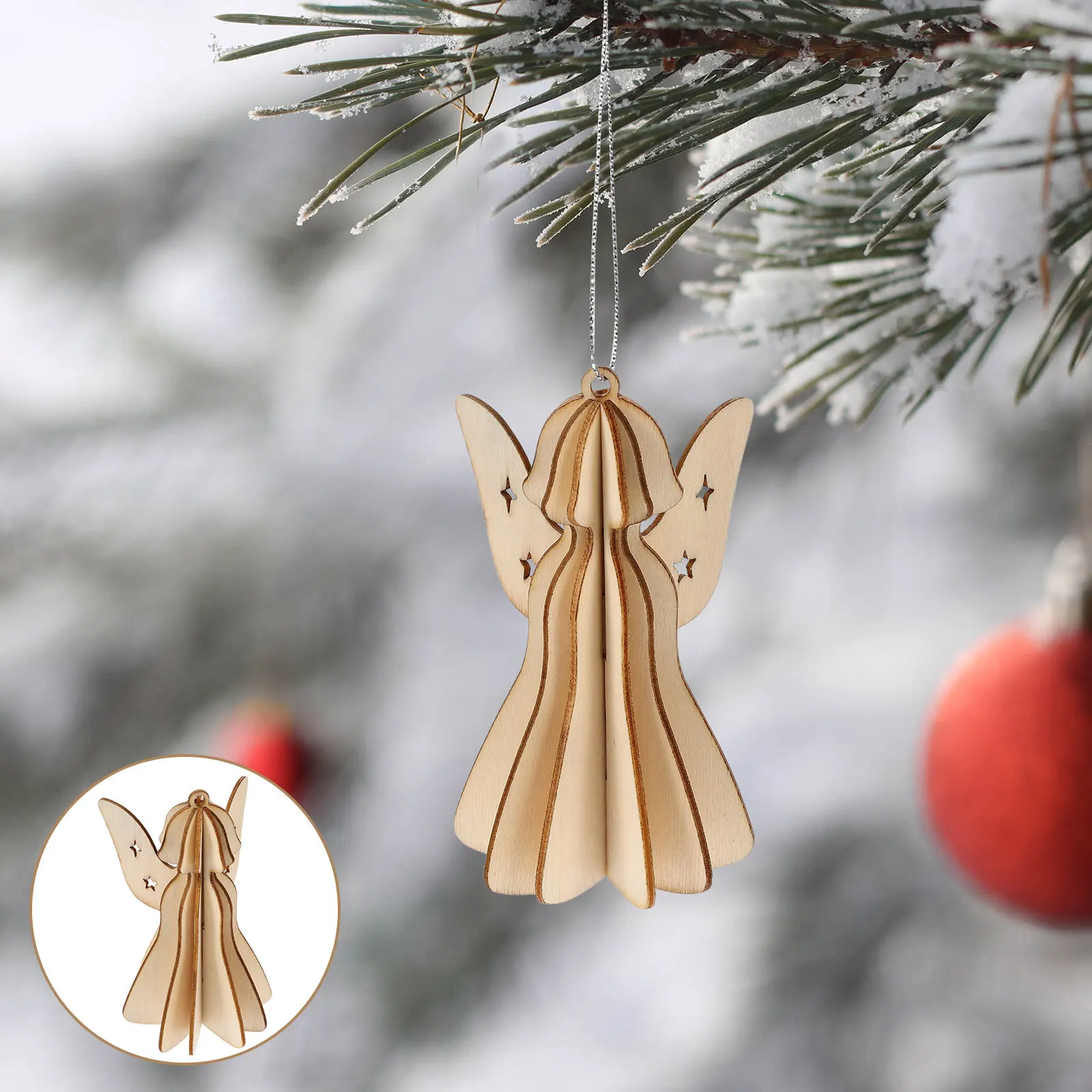 

6Pcs Wooden Xmas Tree Hanging Ornaments Unfinished DIY Paint Craft Xmas Party Decorations Christmas Pendant Supplies