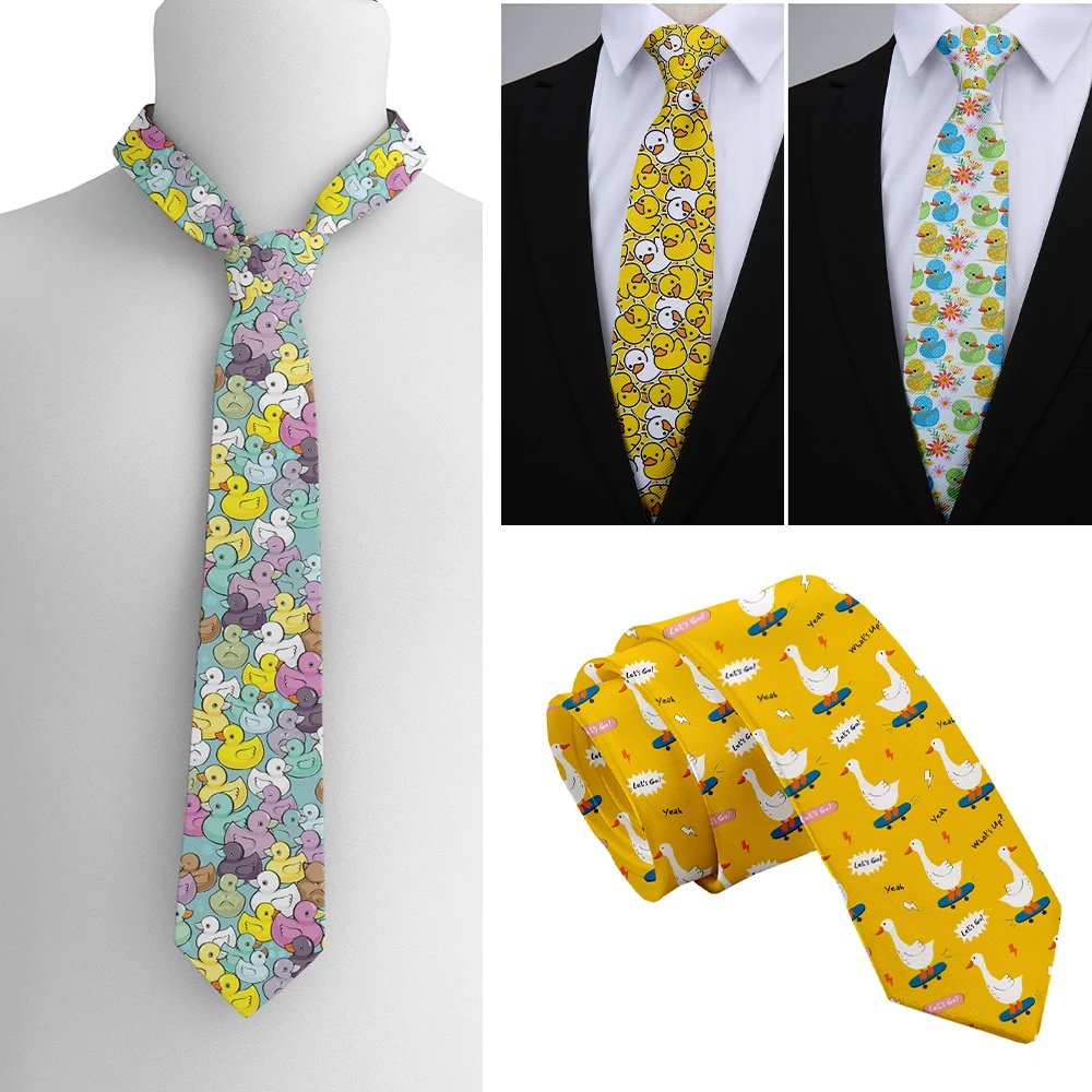 

Cartoon duck print tie men's women's casual fashion 8 cm wide polyester tie wedding party birthday novelty gift cute Kawaii