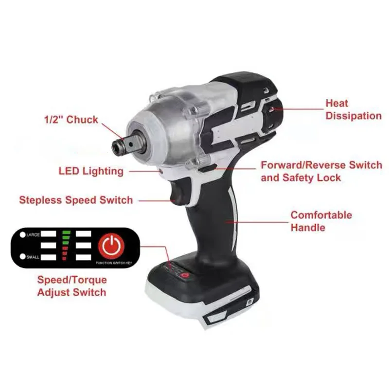 18V Brushless Electric Impact Wrench 1/2 inch Power Tool Electric Wrench 520Nm Drill Screwdriver Power Tool For Makita Battery