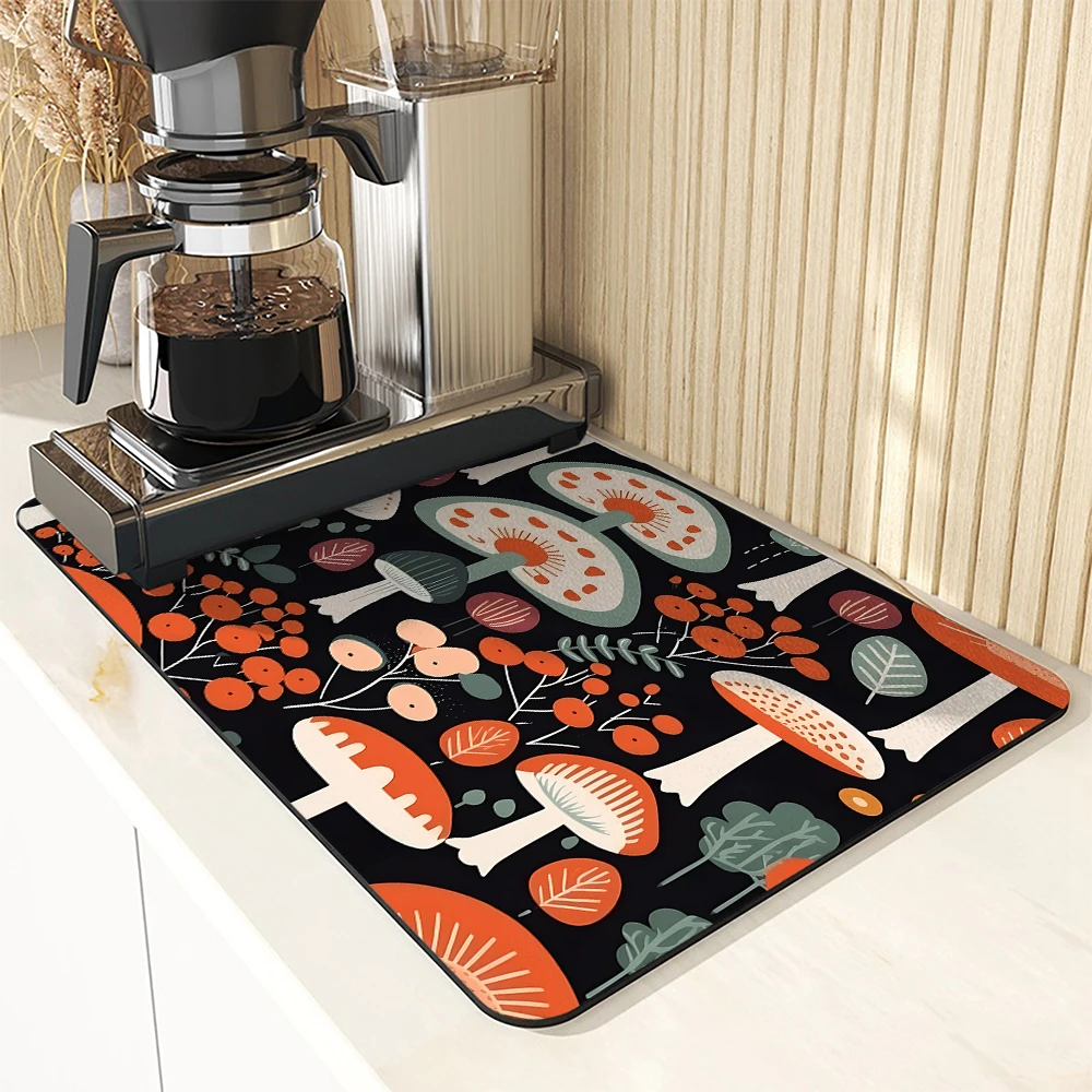 Kitchen Absorbent Drying Mat Mushroom Flower Leaf Doodle Kitchen Table Decoration & Accessories Color Pattern Tables Mats