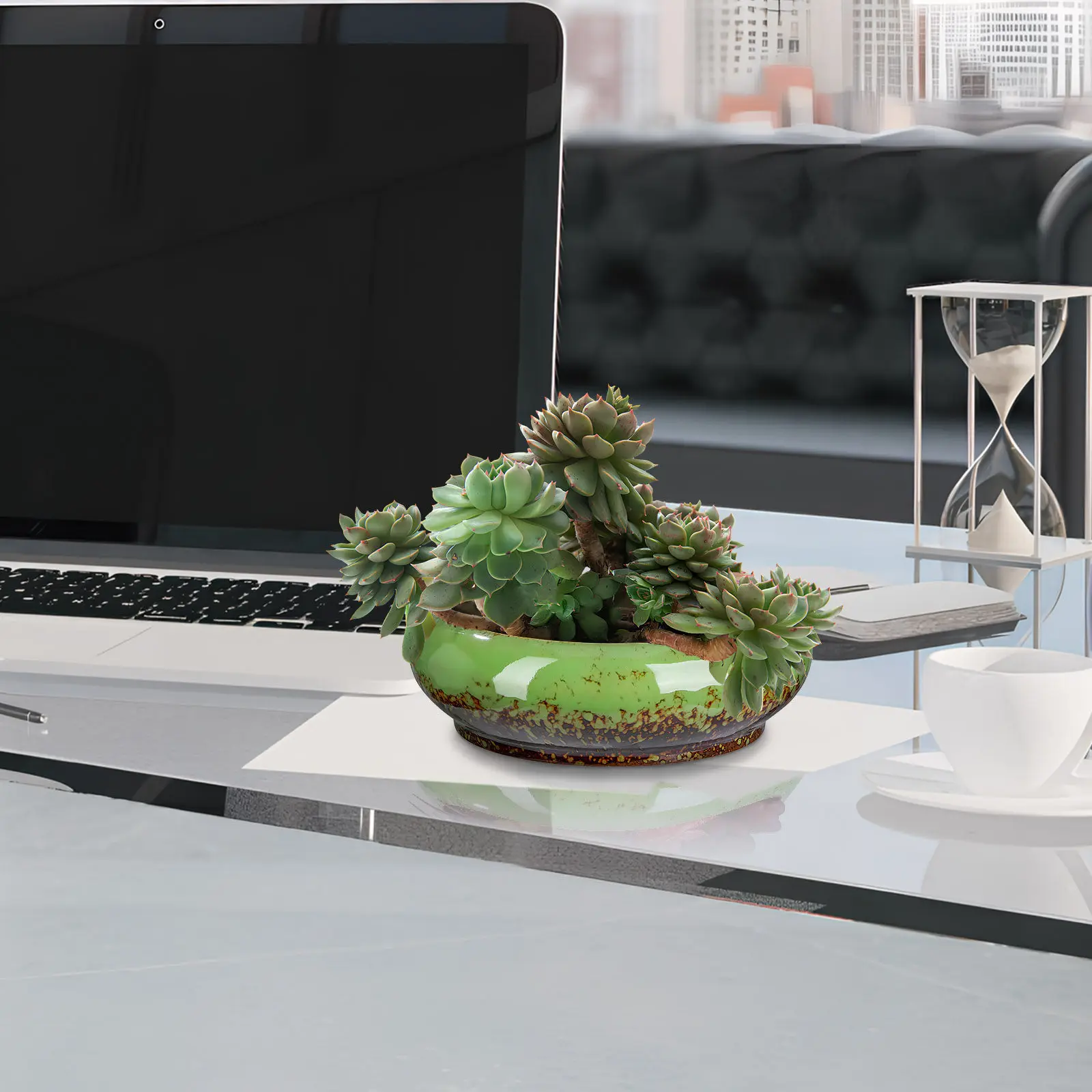 Succulent Planter Ceramic Bonsai Pot Round Small Shallow Pot Desktop Flower Container Drainage Pottery Plant Holder