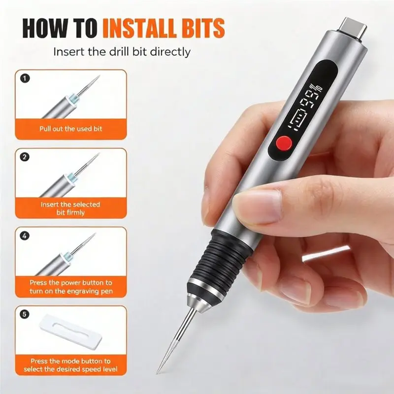 AT19-Engraving Pen With LED Light, Rechargeable Rotary Tool Kit