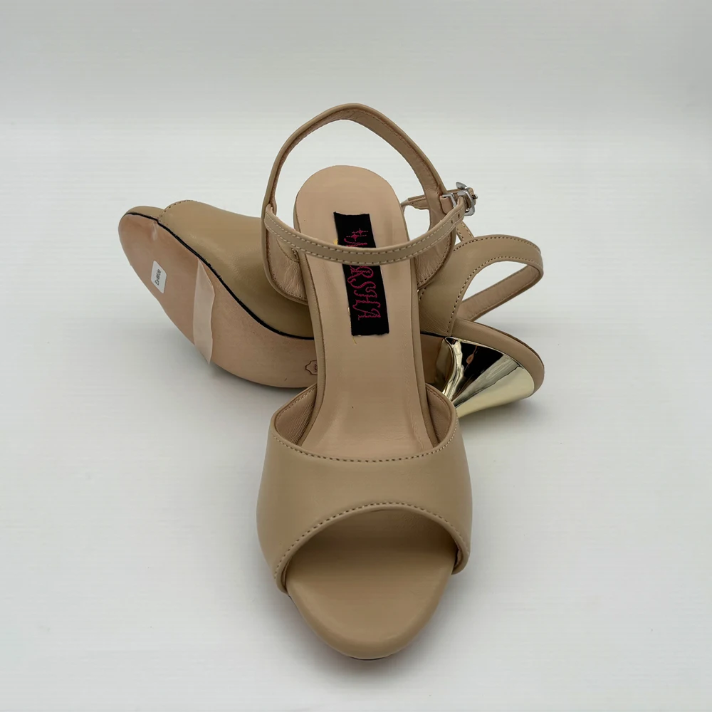 Fashion Argentina Tango Shoes Nude Leather  7.5cm 9cm Available Party Shoes Wedding Shoes Shipping Free Leather Sole T628235NL view 5
