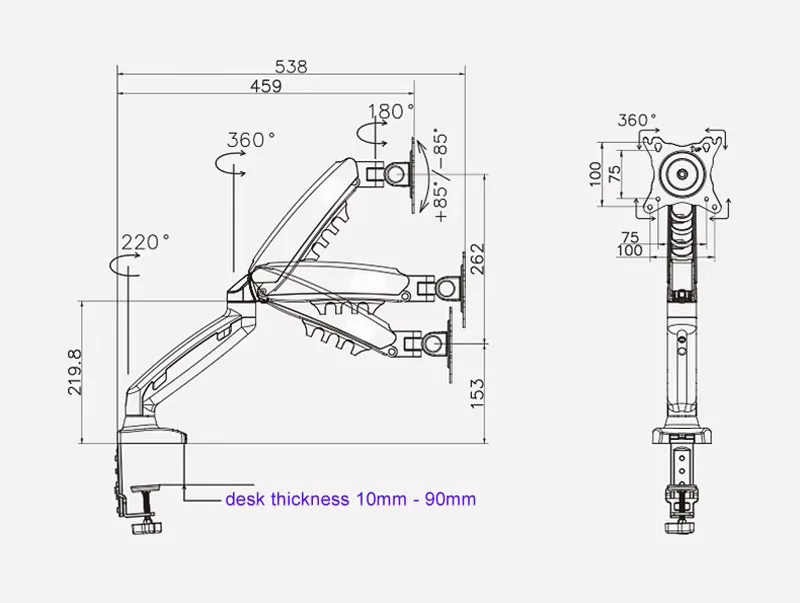 D-MOUNT K80 메탈 17-30인치 모니터 데스크탑 스탠드 마운트 가스 스프링 암 풀 모션 회전 클램프 그로멧 2-9KG