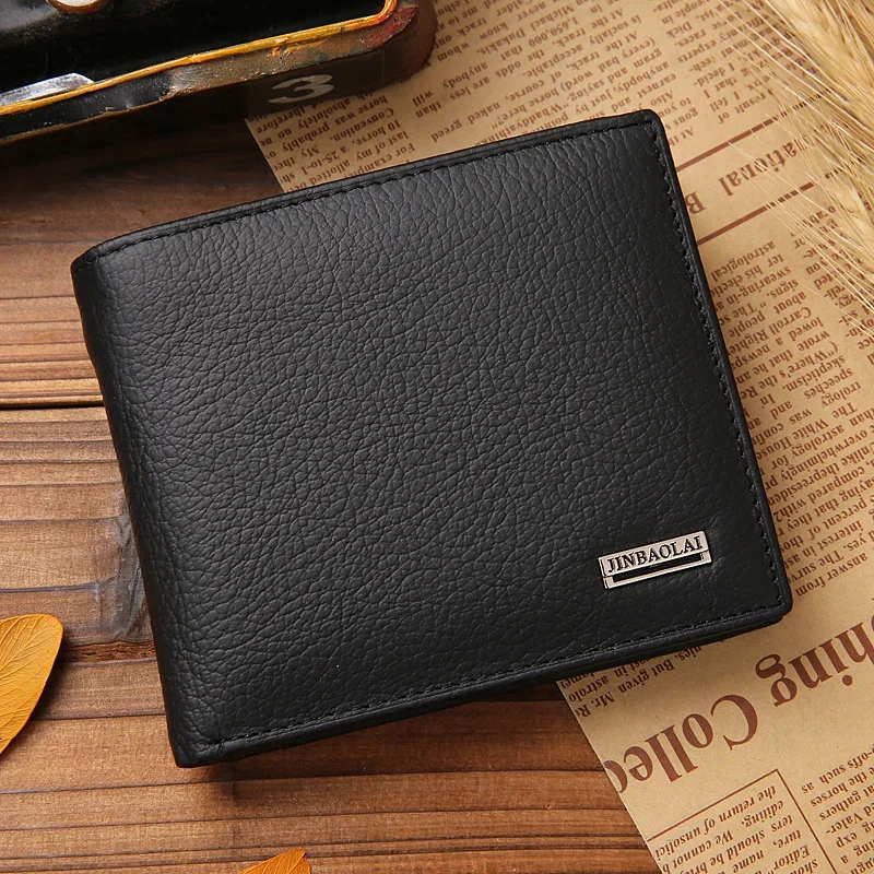 100% Genuine Leather Men Wallets Premium Product Real Cowhide Wallets for Man Short Black Walet Portefeuille Homme