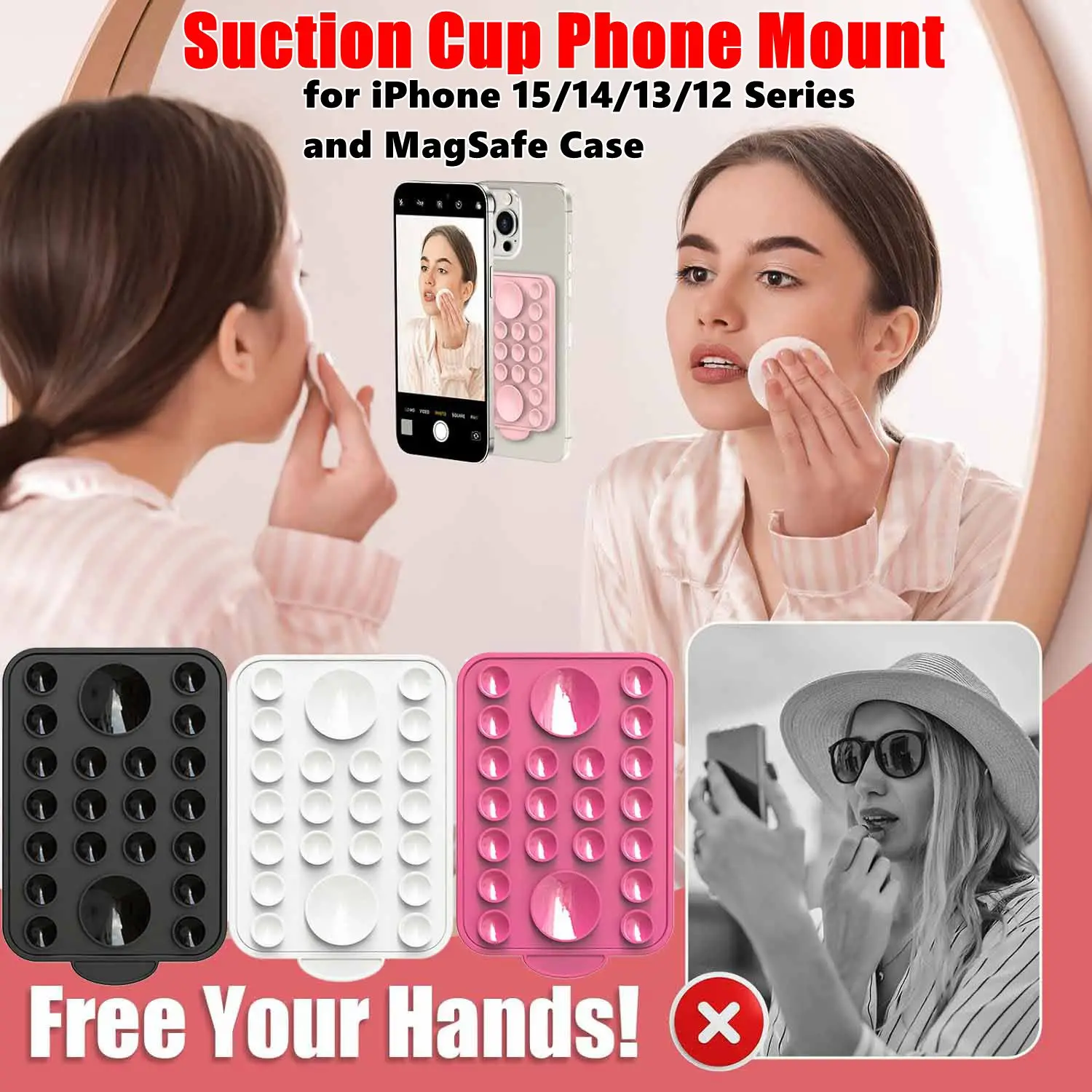 

Magnetic Hands-Free Mirror Shower Phone Holder Anti-Slip Silicone Suction Cup Strong Grip Holder for TikTok Videos and Selfies