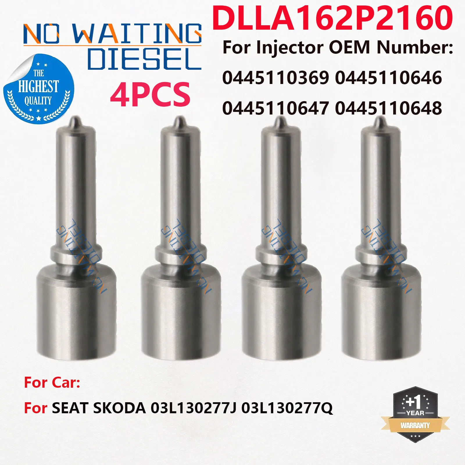 4PCS DLLA162P2160 Type Of Nozzle 0433172160 Injector Part Number 0445110369 For SEAT SKODA 03L130277J 03L130277Q