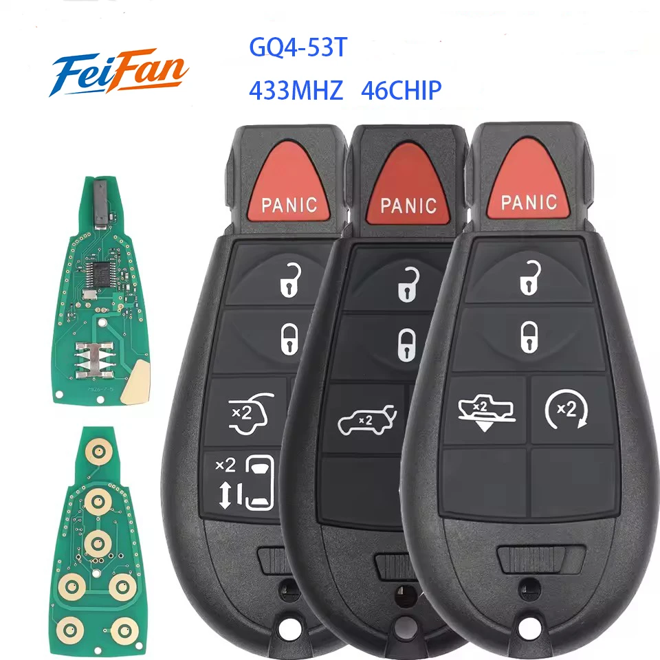 

FeiFan GQ4-53T ID46 PCF7961A Half Smart Remote Car Key For Jeep Cherokee Sport KL 3 4 5 Buttons 433MHZ For Dodge Ram2013-18