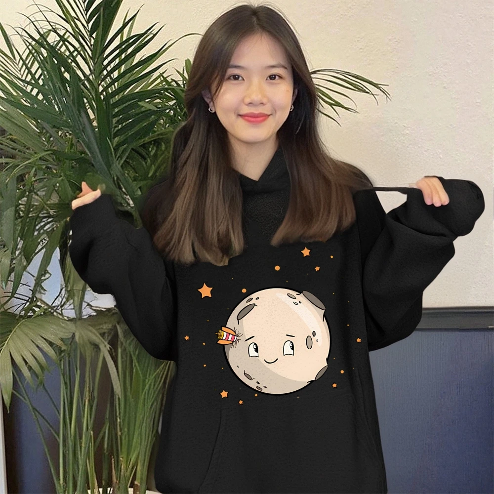 

Зимние модные толстовки Y2K, женские толстовки с милым лунным рисунком, удобная уличная одежда большого размера, женская повседневная свободная посадка унисекс